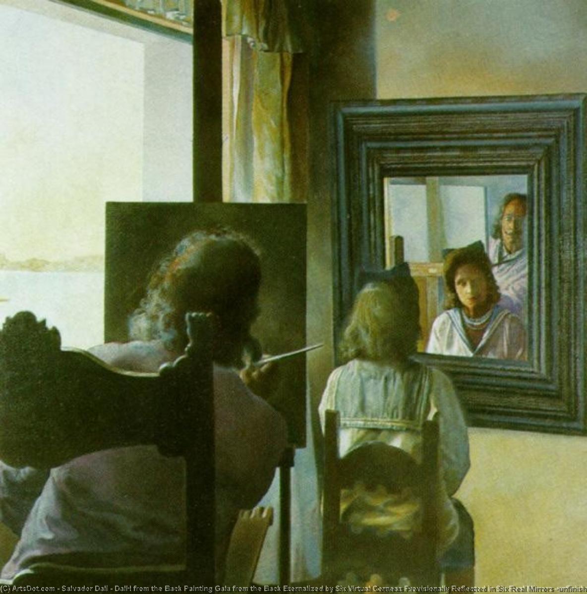 Wikioo.org - The Encyclopedia of Fine Arts - Painting, Artwork by Salvador Dali - DalH from the Back Painting Gala from the Back Eternalized by Six Virtual Corneas Provisionally Reflected in Six Real Mirrors (unfinished), circa 1972-73