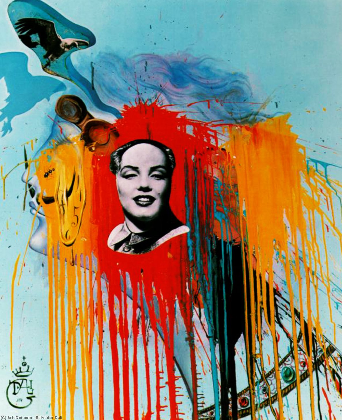 WikiOO.org - Encyclopedia of Fine Arts - Festés, Grafika Salvador Dali - Self-Portrait (Photomontage with the famous 'Mao-Marilyn' that Philippe Halsman created at DalH's wish), 1972