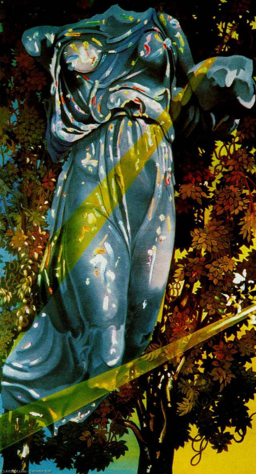 Wikioo.org – La Enciclopedia de las Bellas Artes - Pintura, Obras de arte de Salvador Dali - Nike , la diosa de la victoria de samotracia , aparece en un árbol bañado por la luz , cerca de 1977