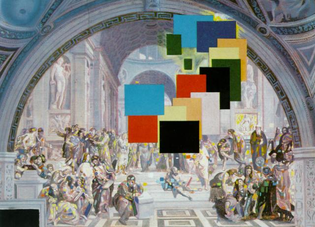 Wikioo.org - The Encyclopedia of Fine Arts - Painting, Artwork by Salvador Dali - Athens Is Burning! The School of Athens and the Fire in the Borgo (stereoscopic work, left component), 1979-80