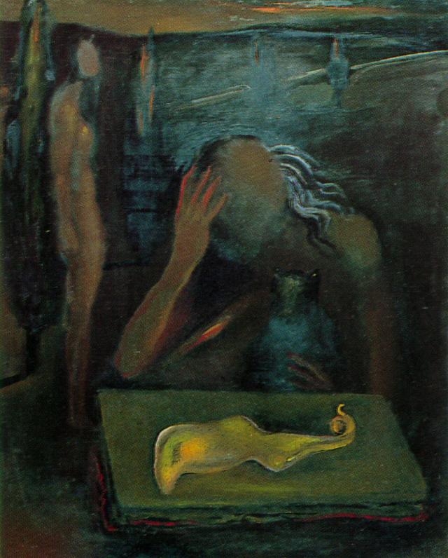 WikiOO.org - Encyclopedia of Fine Arts - Målning, konstverk Salvador Dali - Seated Figure Contemplating a 'Great Tapeworm Masturbator', 1981
