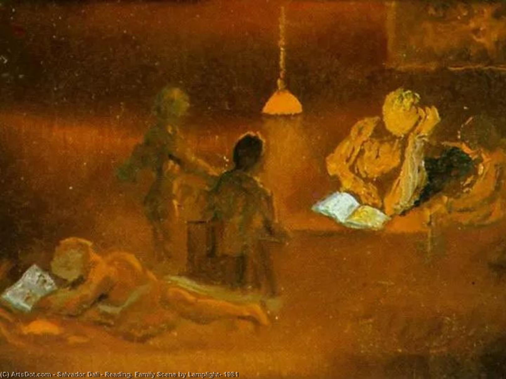 WikiOO.org - Enciklopedija dailės - Tapyba, meno kuriniai Salvador Dali - Reading. Family Scene by Lamplight, 1981