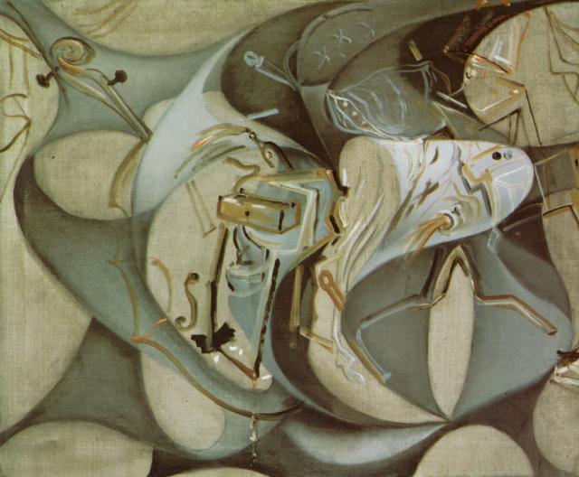 Wikioo.org - Die Enzyklopädie bildender Kunst - Malerei, Kunstwerk von Salvador Dali - bett und zwei nachttische ferociously angriff auf ein cello , 1983