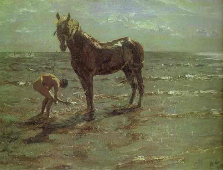 Wikioo.org - The Encyclopedia of Fine Arts - Painting, Artwork by Valentin Alexandrovich Serov - Bathing of a Horse