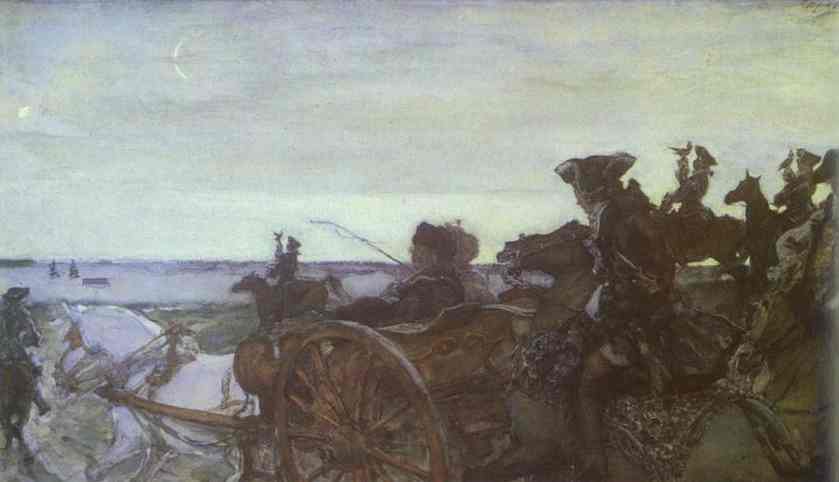 Wikioo.org - สารานุกรมวิจิตรศิลป์ - จิตรกรรม Valentin Alexandrovich Serov - Catherine II Setting out to Hunt with Falcons