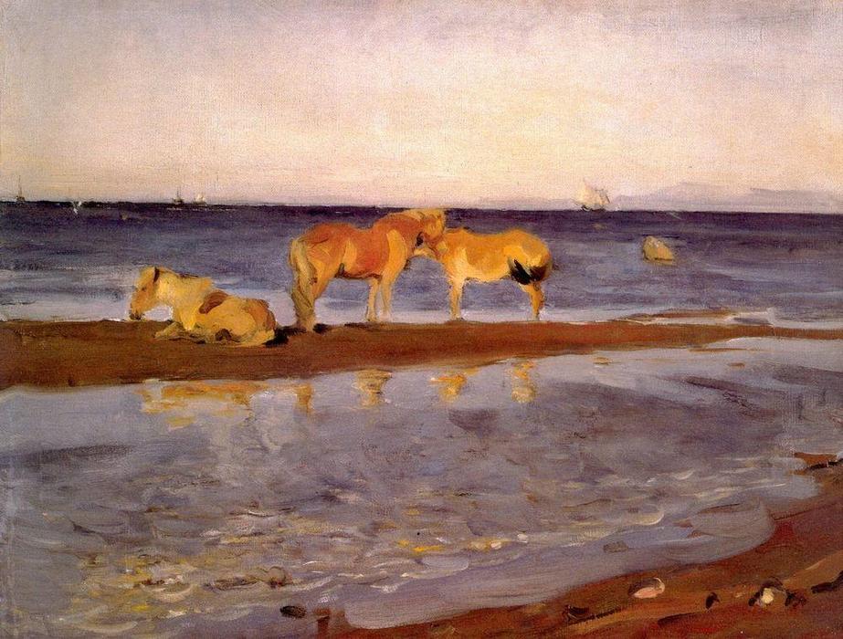 Wikioo.org – L'Encyclopédie des Beaux Arts - Peinture, Oeuvre de Valentin Alexandrovich Serov - Chevaux sur un rivage