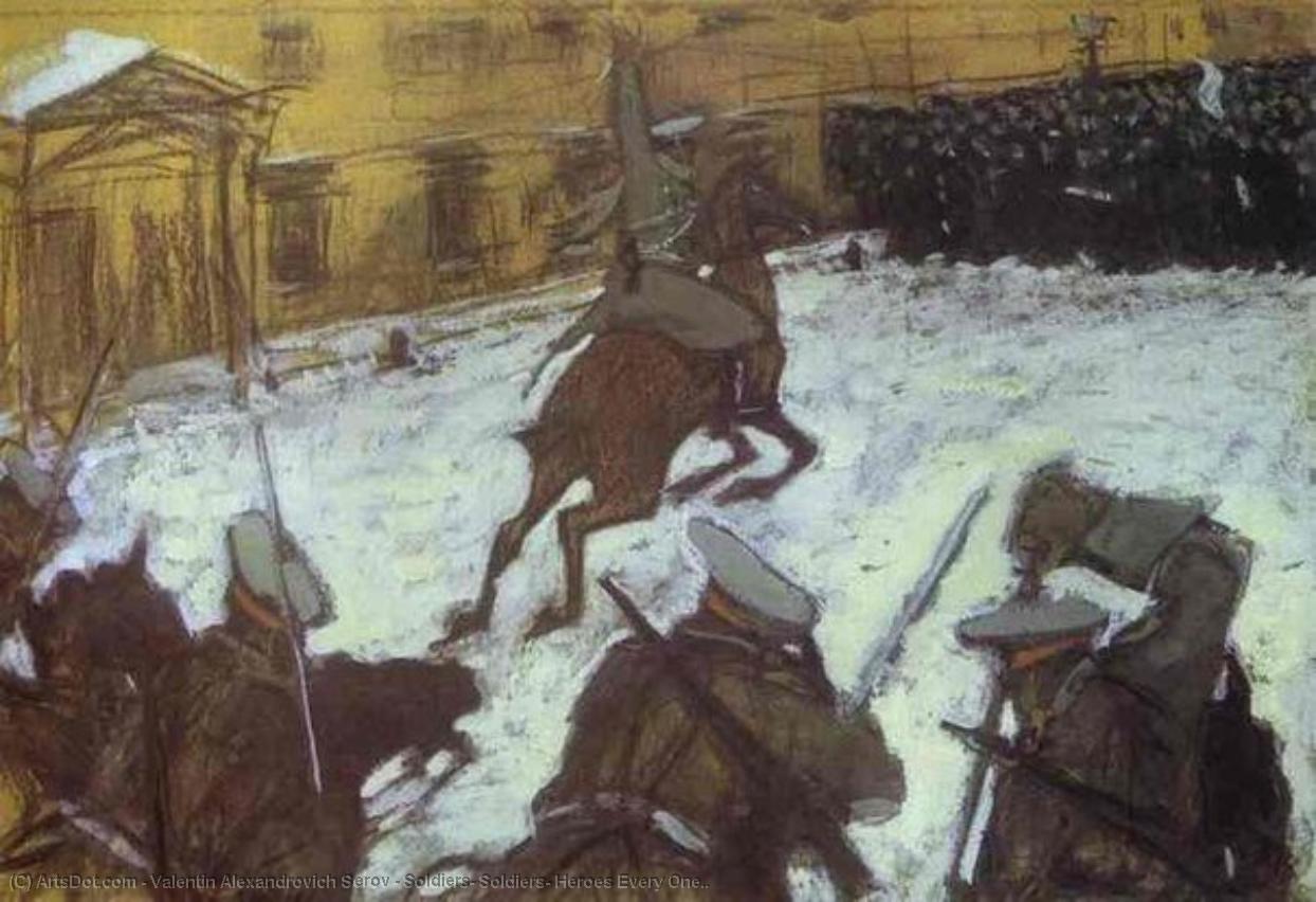 WikiOO.org - Encyclopedia of Fine Arts - Schilderen, Artwork Valentin Alexandrovich Serov - Soldiers, Soldiers, Heroes Every One..