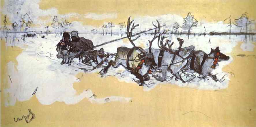 Wikioo.org - The Encyclopedia of Fine Arts - Painting, Artwork by Valentin Alexandrovich Serov - Tundra. Travelling by Deer