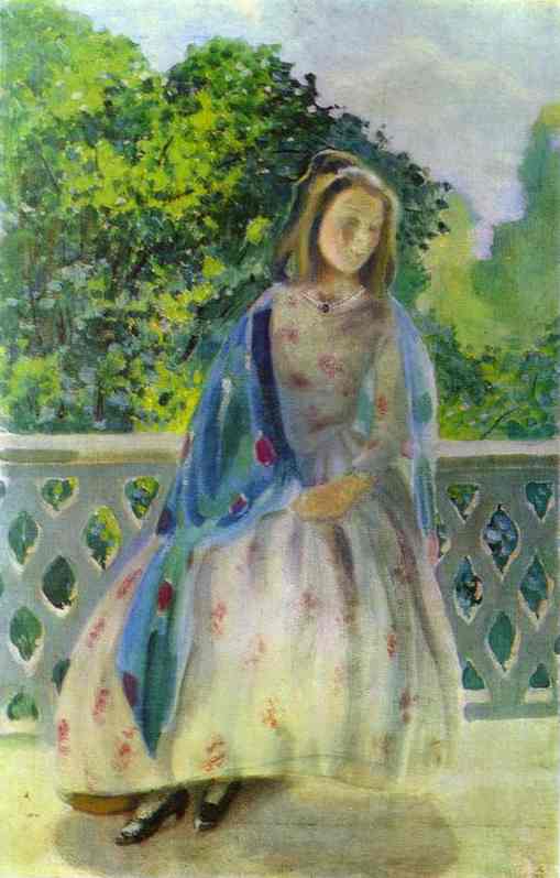 Wikioo.org - The Encyclopedia of Fine Arts - Painting, Artwork by Viktor Elpidiforovich Borisov Musatov - Young Girl on the Balcony