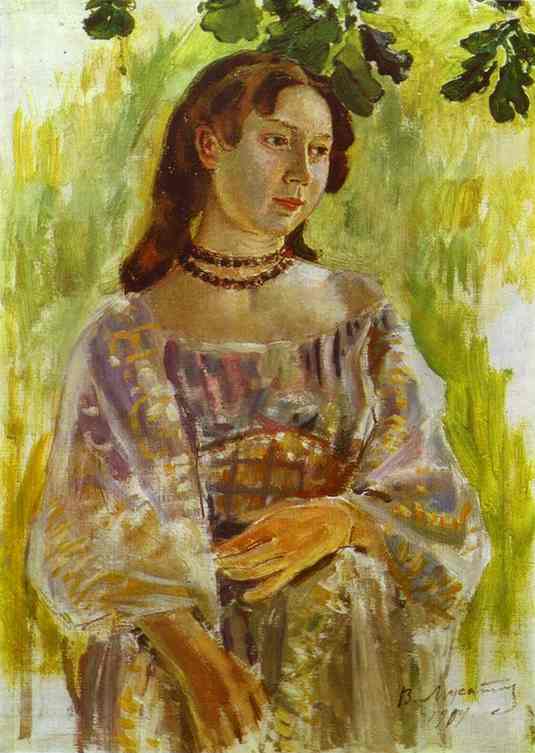 Wikioo.org - The Encyclopedia of Fine Arts - Painting, Artwork by Viktor Elpidiforovich Borisov Musatov - Young Girl with a Necklace