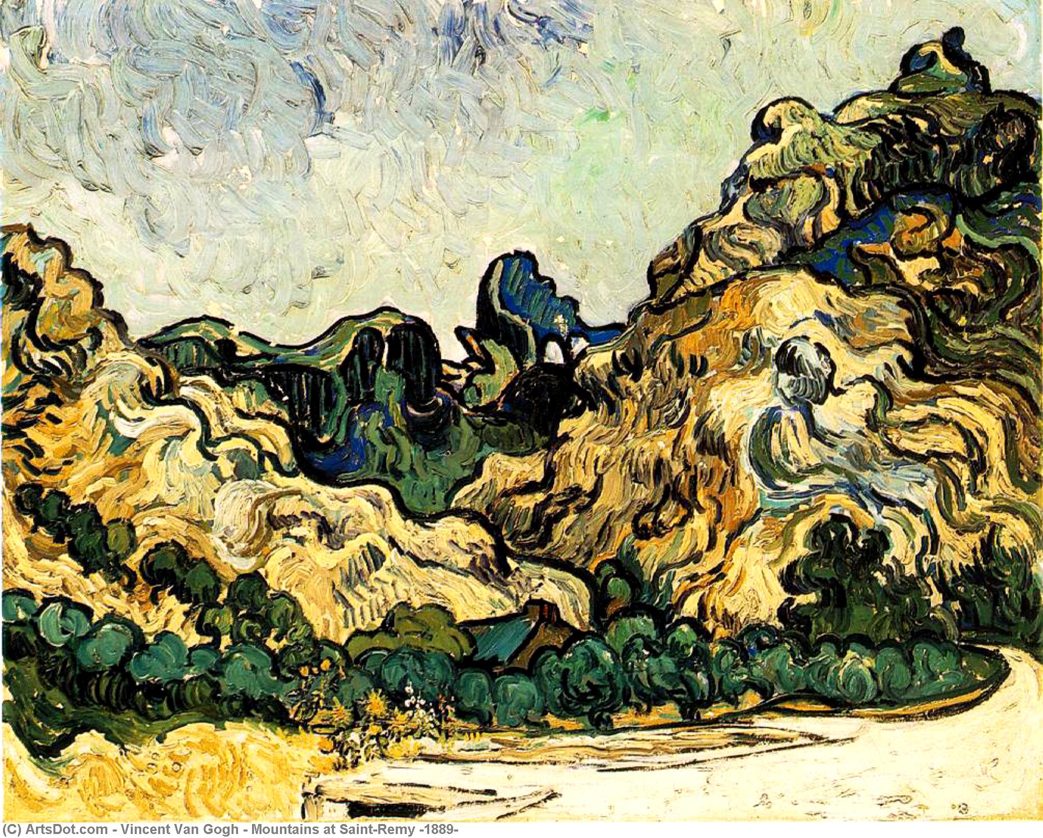 Wikioo.org - The Encyclopedia of Fine Arts - Painting, Artwork by Vincent Van Gogh - Mountains at Saint-Remy [1889]