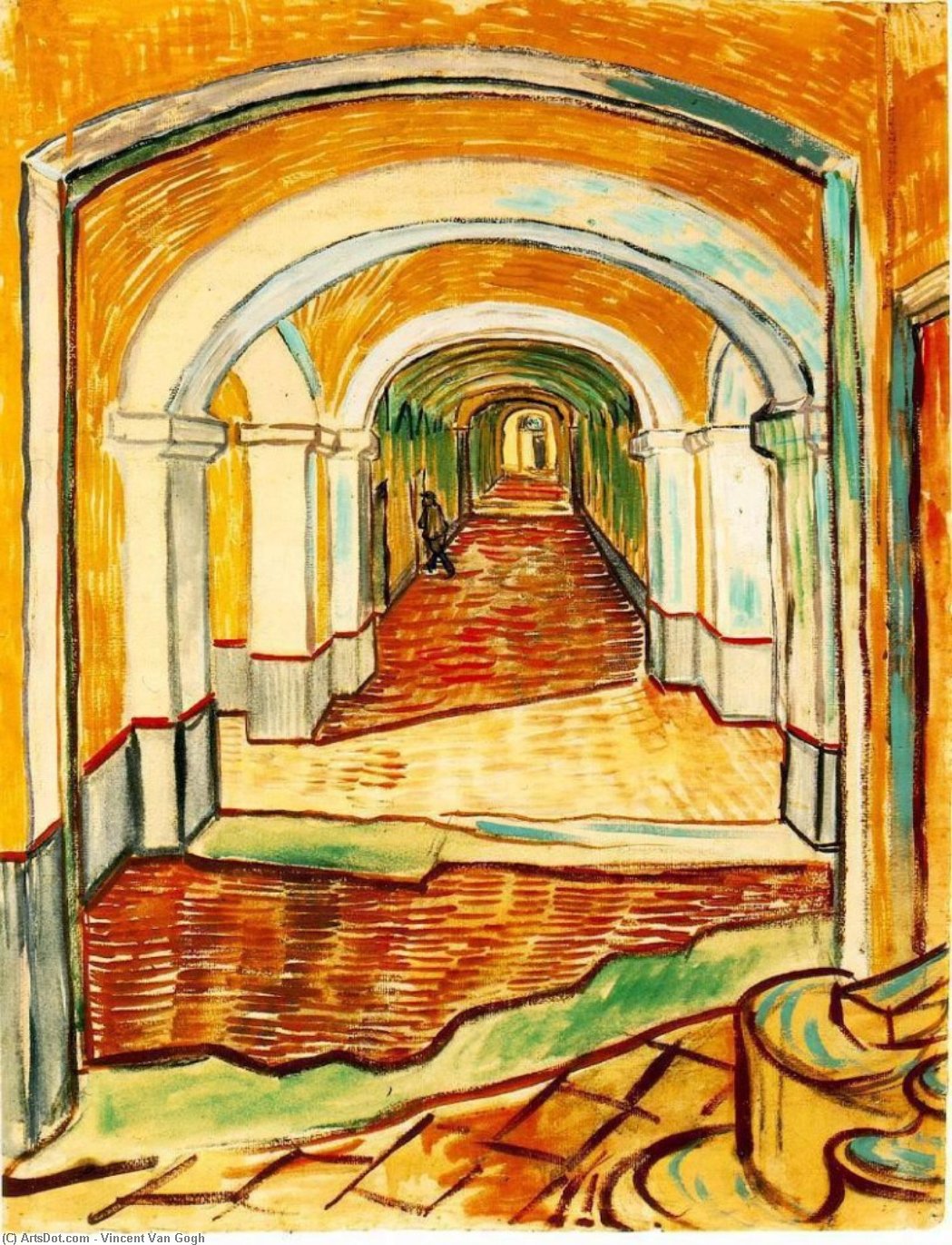WikiOO.org - אנציקלופדיה לאמנויות יפות - ציור, יצירות אמנות Vincent Van Gogh - Corridor in the asylum