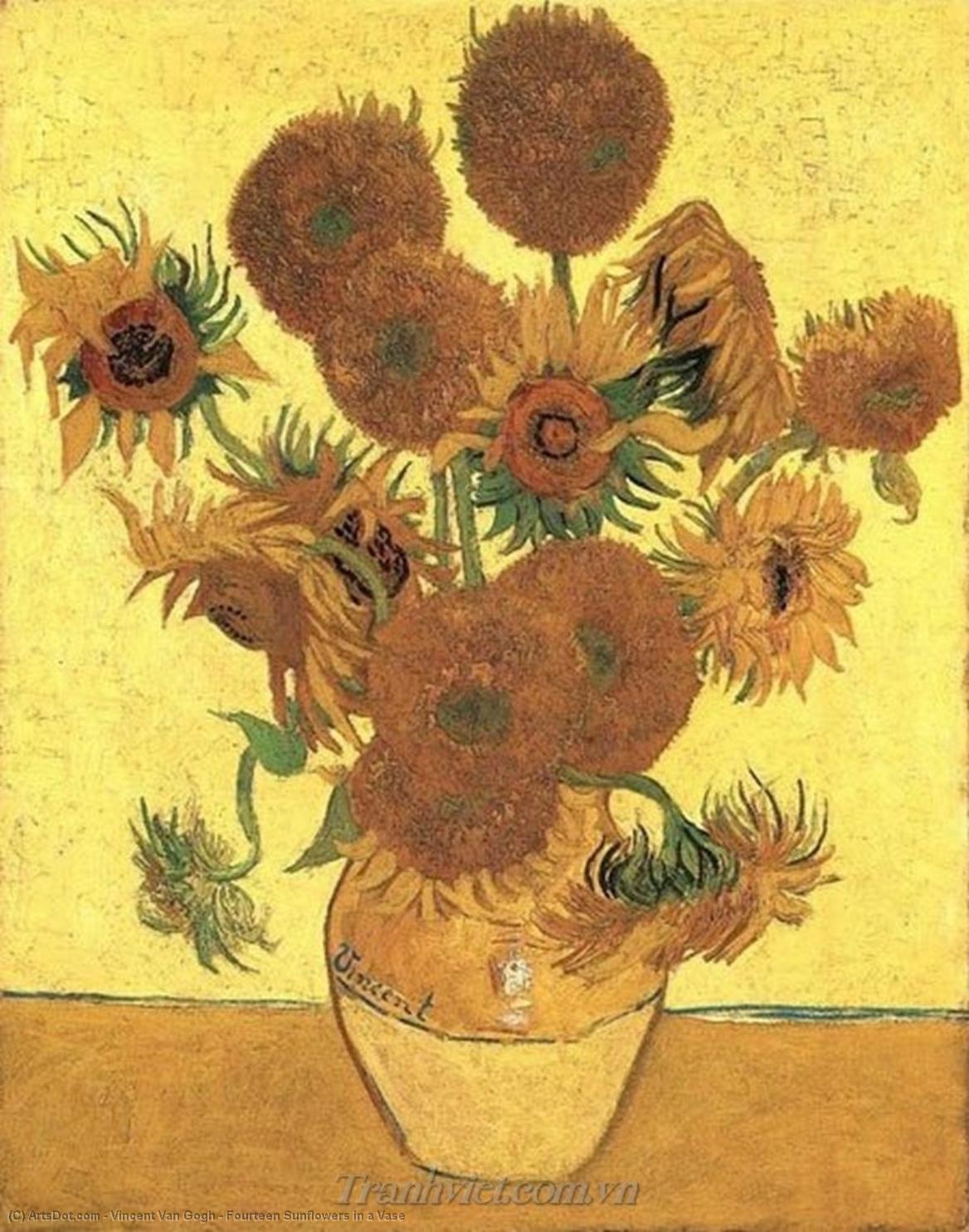 Wikioo.org - The Encyclopedia of Fine Arts - Painting, Artwork by Vincent Van Gogh - Fourteen Sunflowers in a Vase