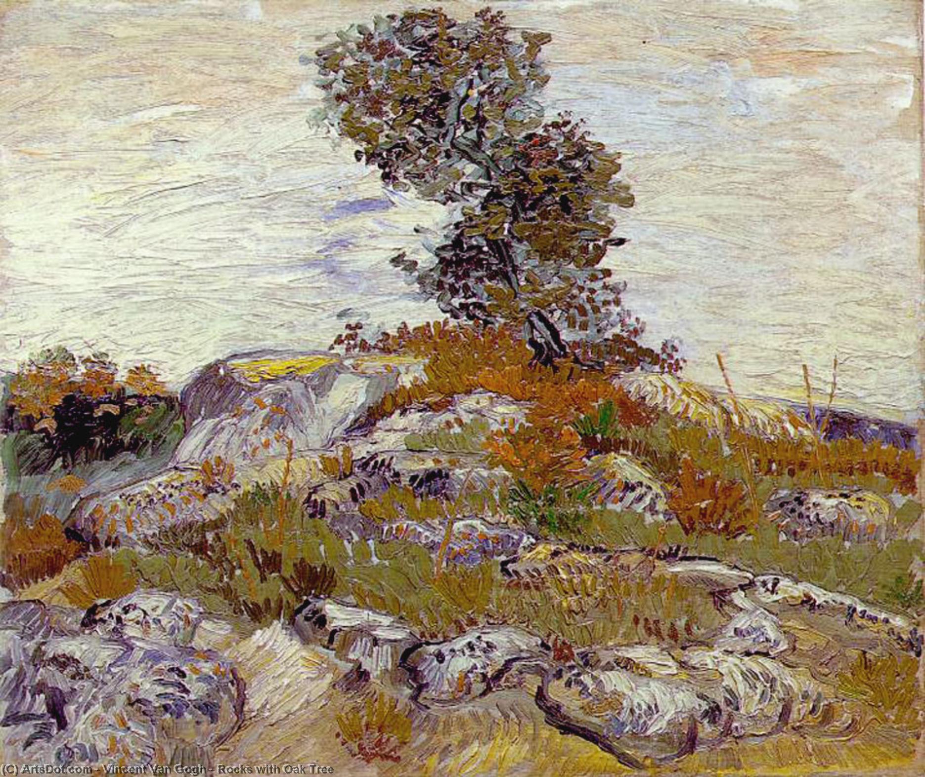 Wikioo.org - The Encyclopedia of Fine Arts - Painting, Artwork by Vincent Van Gogh - Rocks with Oak Tree