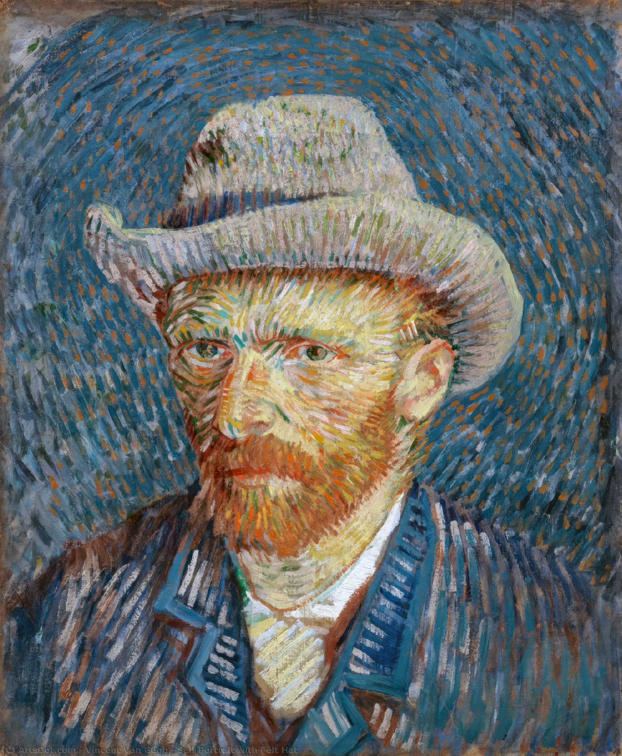 Wikoo.org - موسوعة الفنون الجميلة - اللوحة، العمل الفني Vincent Van Gogh - Self Portrait with Felt Hat