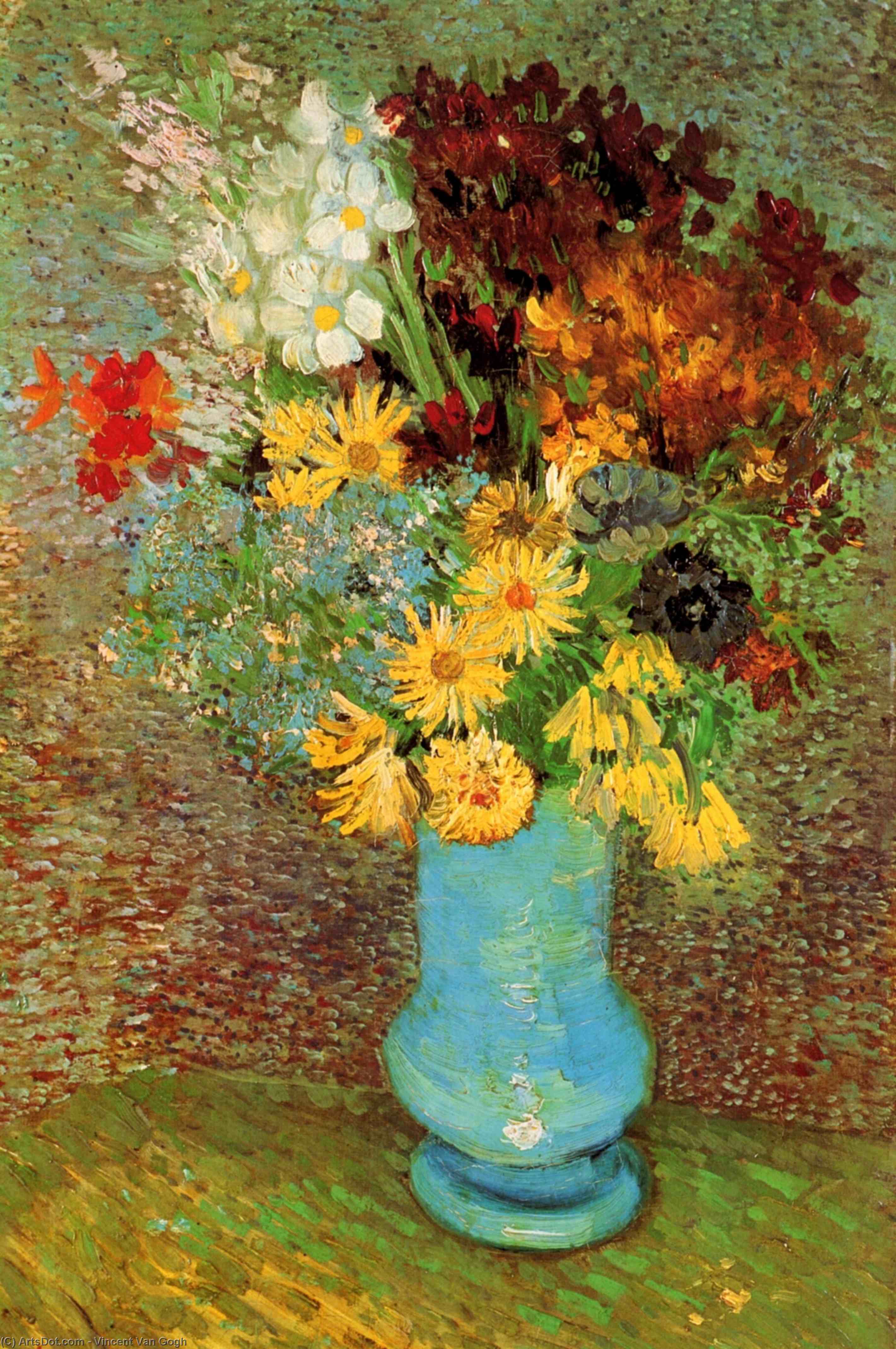 WikiOO.org – 美術百科全書 - 繪畫，作品 Vincent Van Gogh - 花瓶 雏菊  和  海葵