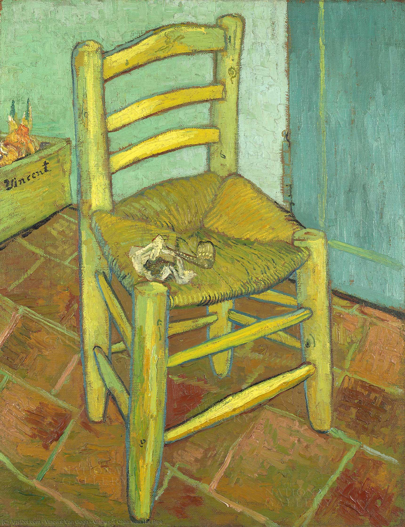 Wikioo.org - Die Enzyklopädie bildender Kunst - Malerei, Kunstwerk von Vincent Van Gogh - Vincents Stuhl mit seinem Rohr