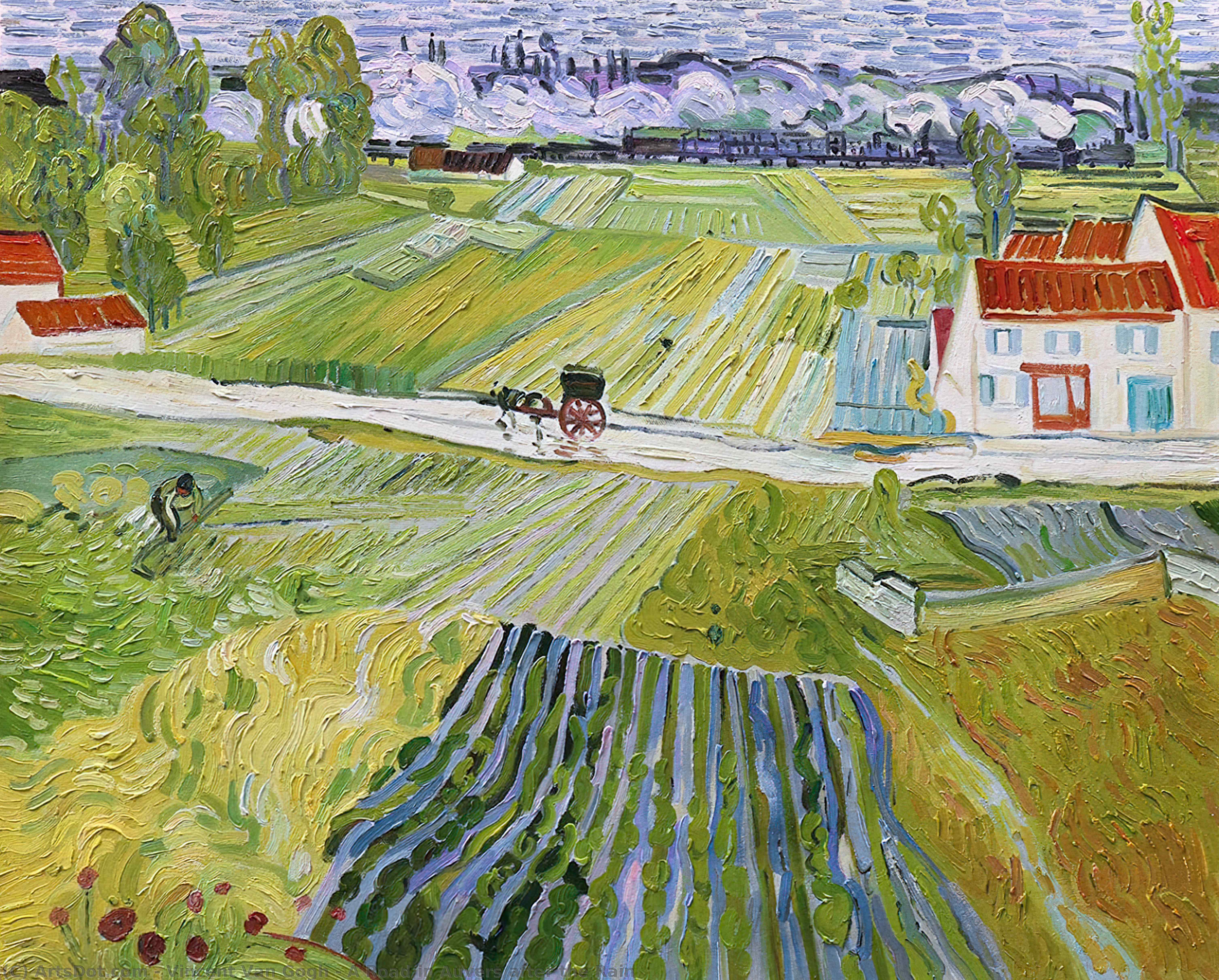 WikiOO.org - Encyclopedia of Fine Arts - Schilderen, Artwork Vincent Van Gogh - A Road in Auvers after the Rain