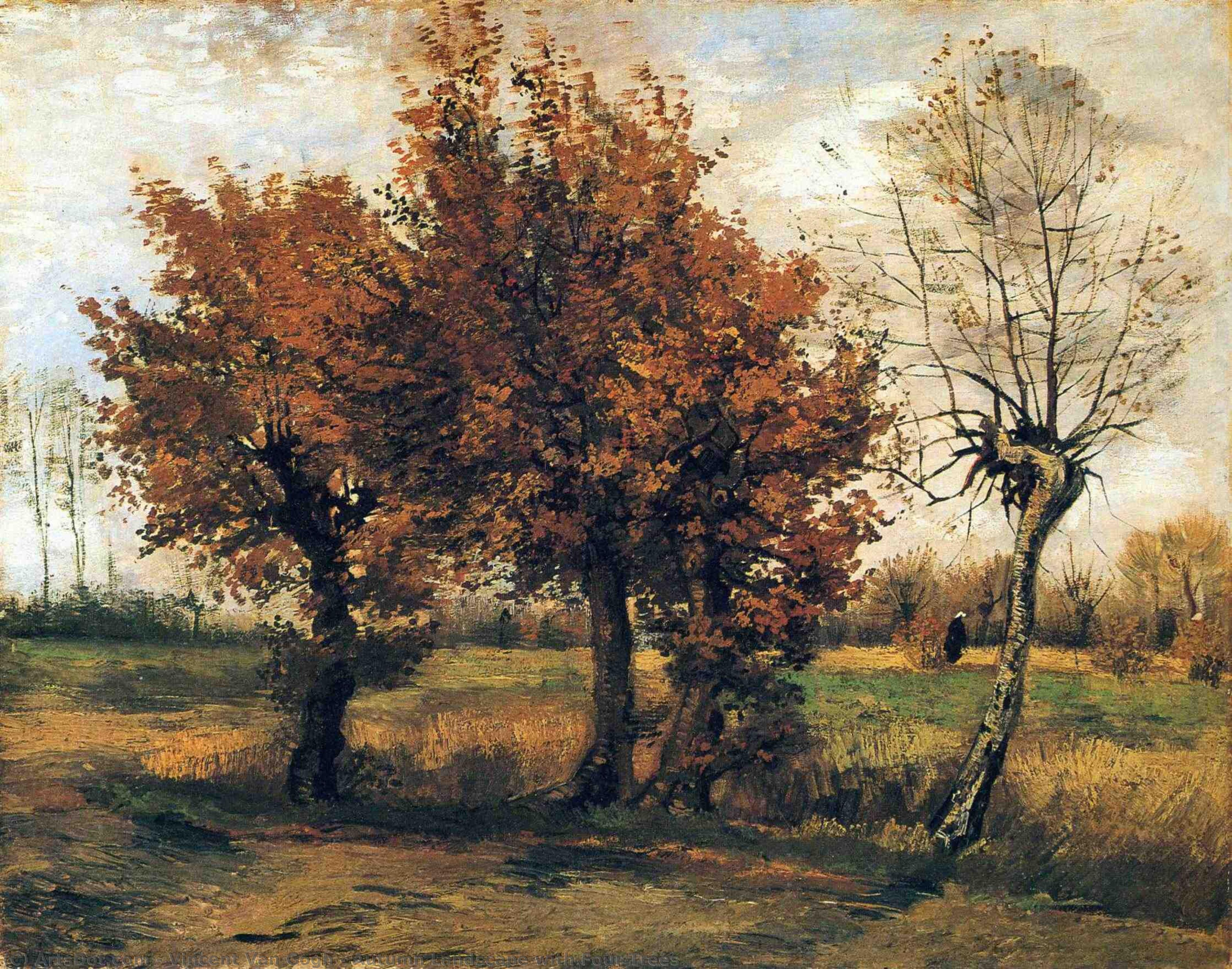 Wikoo.org - موسوعة الفنون الجميلة - اللوحة، العمل الفني Vincent Van Gogh - Autumn Landscape with Four Trees
