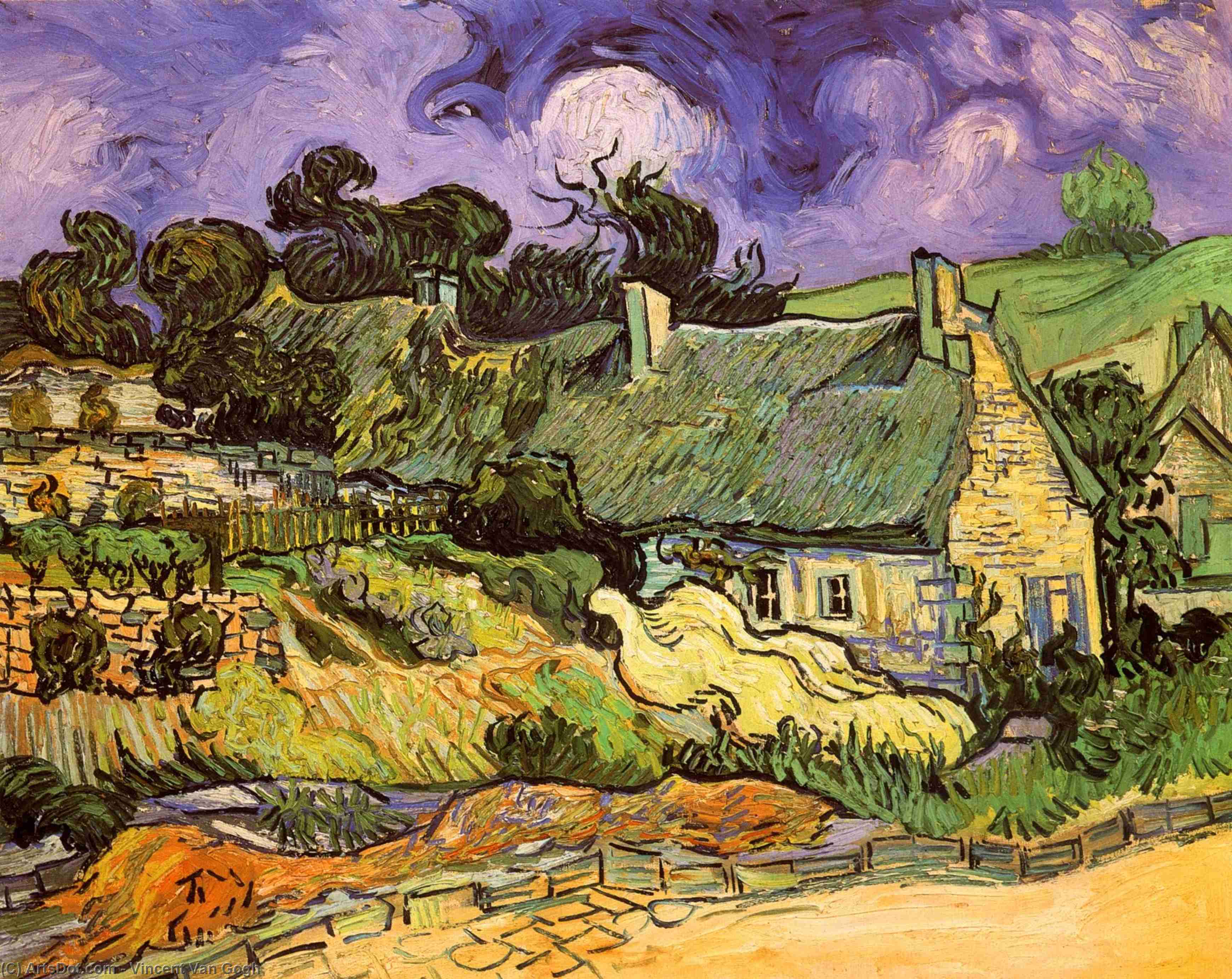 Wikioo.org - The Encyclopedia of Fine Arts - Painting, Artwork by Vincent Van Gogh - Cottages with Thatched Roofs