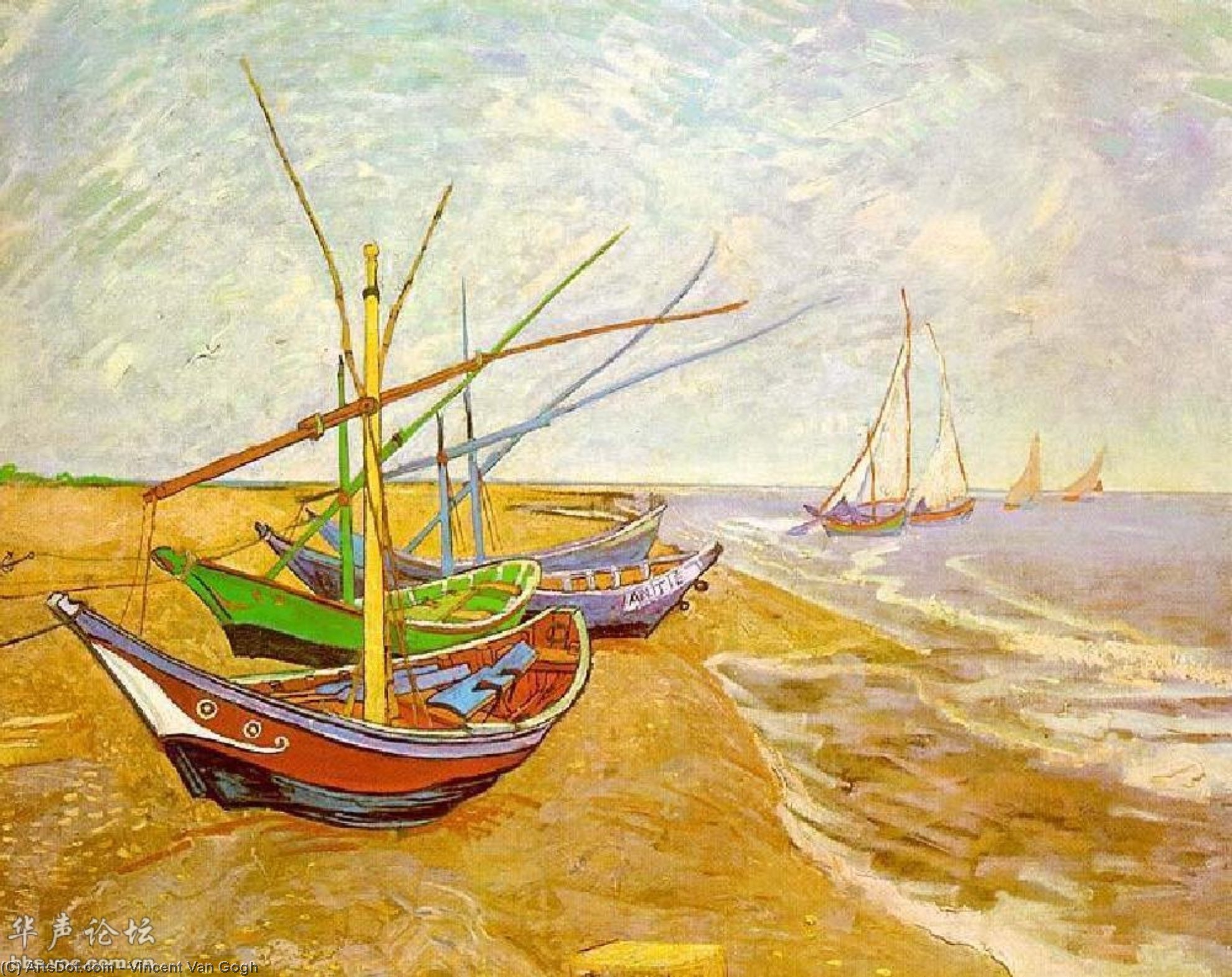WikiOO.org – 美術百科全書 - 繪畫，作品 Vincent Van Gogh - 钓鱼 船  上 河岸