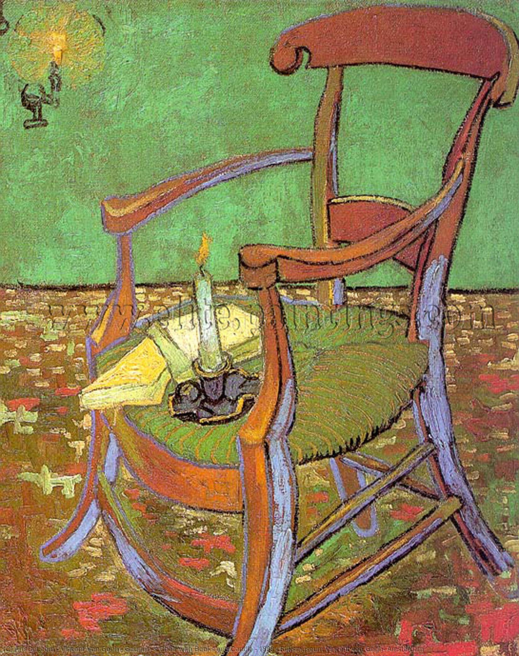 Wikioo.org - The Encyclopedia of Fine Arts - Painting, Artwork by Vincent Van Gogh - Gauguin's Chair with Books and Candle - 1888 - Rijksmuseum Vincent van Gogh, Amsterdam