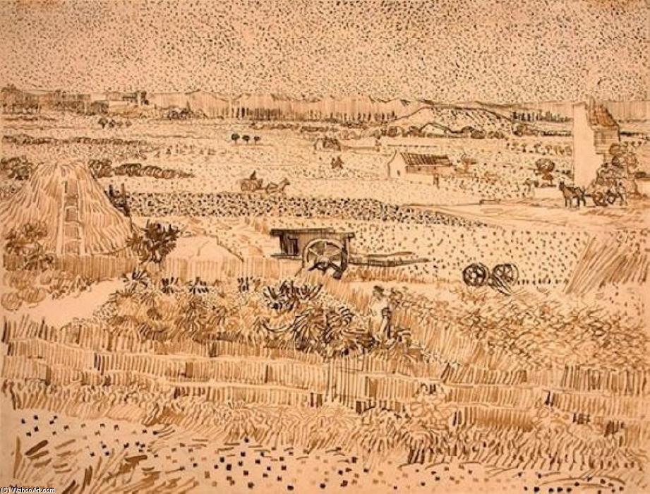 Wikoo.org - موسوعة الفنون الجميلة - اللوحة، العمل الفني Vincent Van Gogh - Harvest Landscape