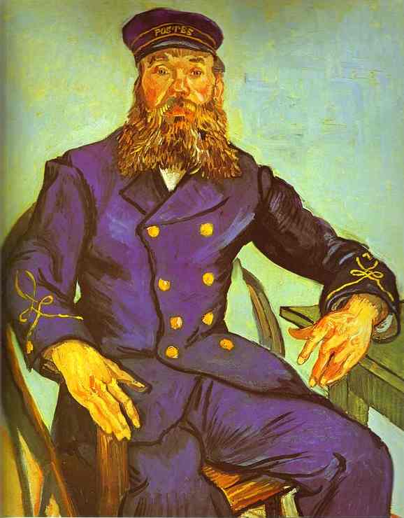 Wikioo.org - Die Enzyklopädie bildender Kunst - Malerei, Kunstwerk von Vincent Van Gogh - Briefträger joseph roulin , in einem korbsessel sitz