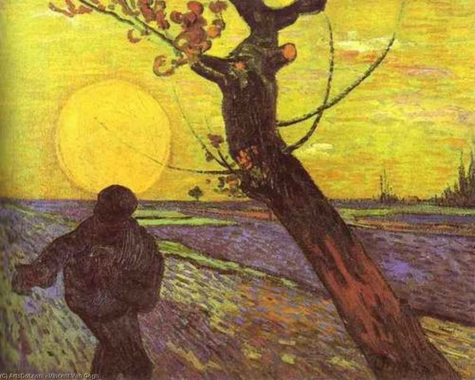 Wikioo.org – L'Enciclopedia delle Belle Arti - Pittura, Opere di Vincent Van Gogh - Seminatore con regolazione Sun dietro  miglio