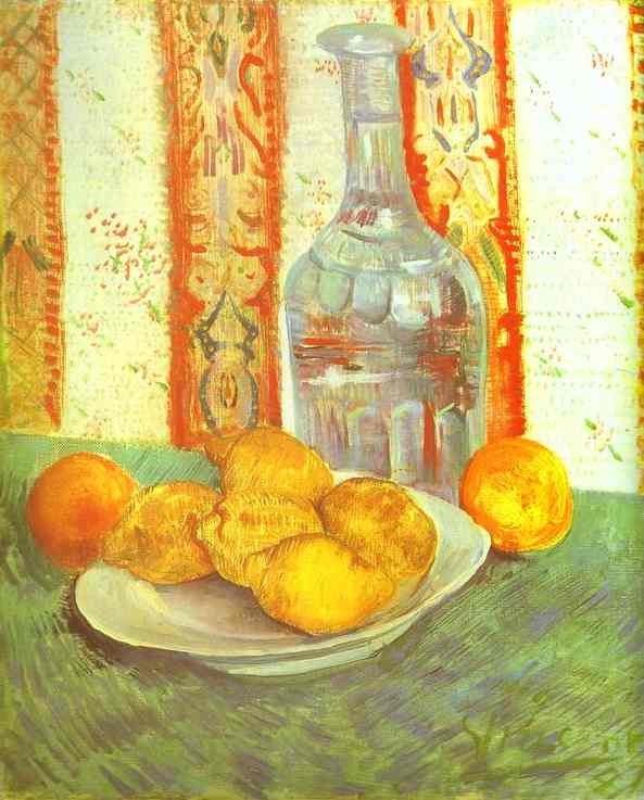 Wikioo.org - The Encyclopedia of Fine Arts - Painting, Artwork by Vincent Van Gogh - Still Life with Bottle and Lemons on a Plate