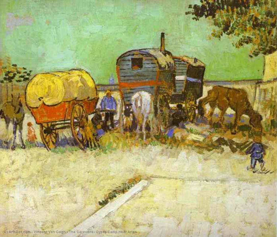 Wikioo.org - The Encyclopedia of Fine Arts - Painting, Artwork by Vincent Van Gogh - The Caravans, Gypsy Camp near Arles