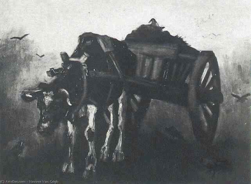 Wikioo.org - Bách khoa toàn thư về mỹ thuật - Vẽ tranh, Tác phẩm nghệ thuật Vincent Van Gogh - Cart with Black Ox