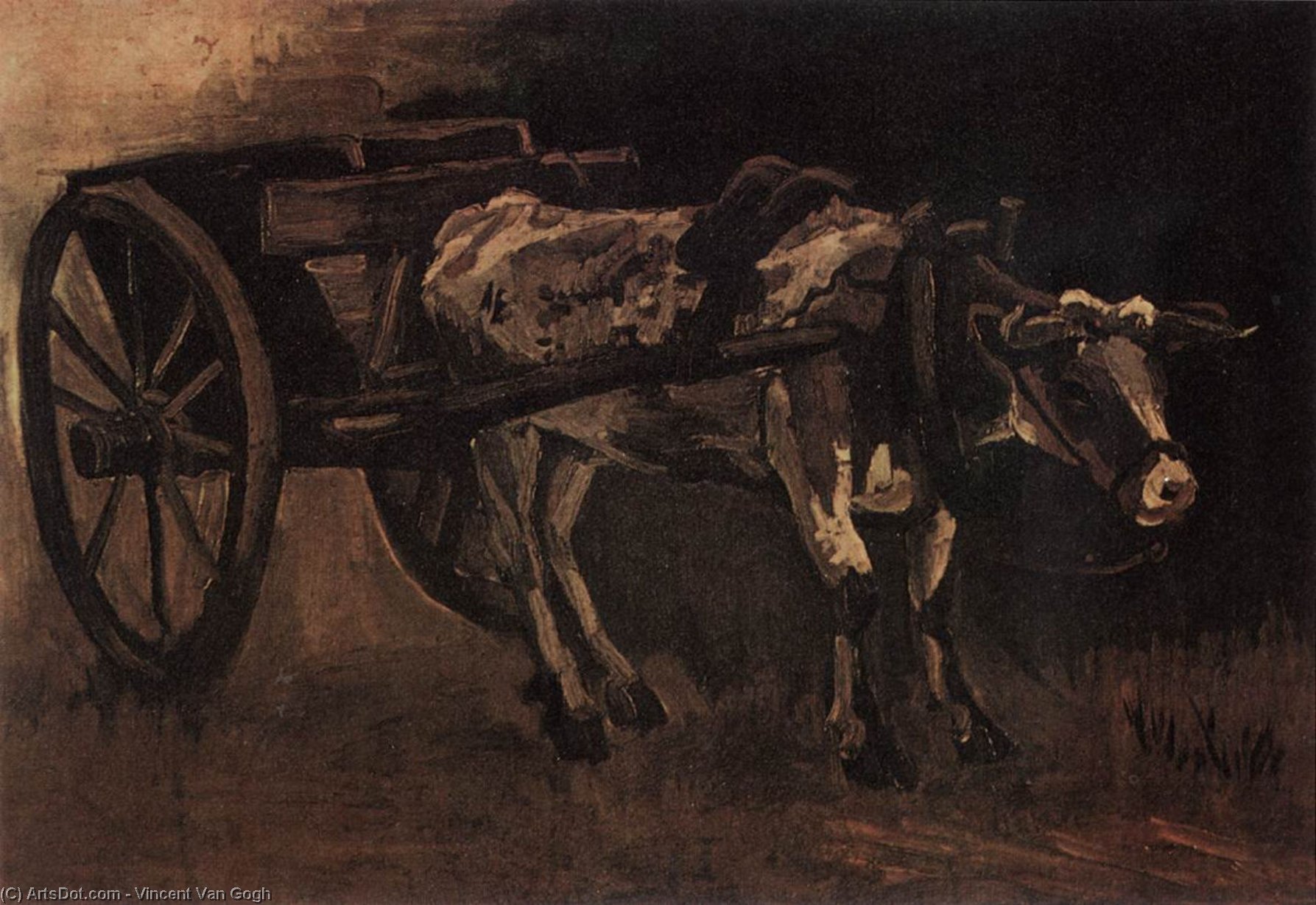 Wikioo.org - The Encyclopedia of Fine Arts - Painting, Artwork by Vincent Van Gogh - Cart with Red and White Ox