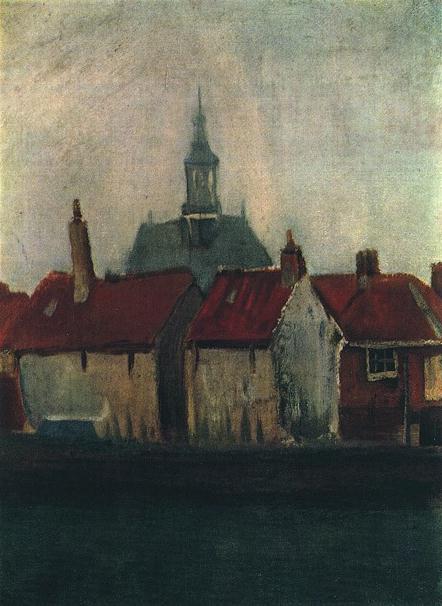 Wikioo.org - The Encyclopedia of Fine Arts - Painting, Artwork by Vincent Van Gogh - Cluster of Old Houses with the New Church in The Hague