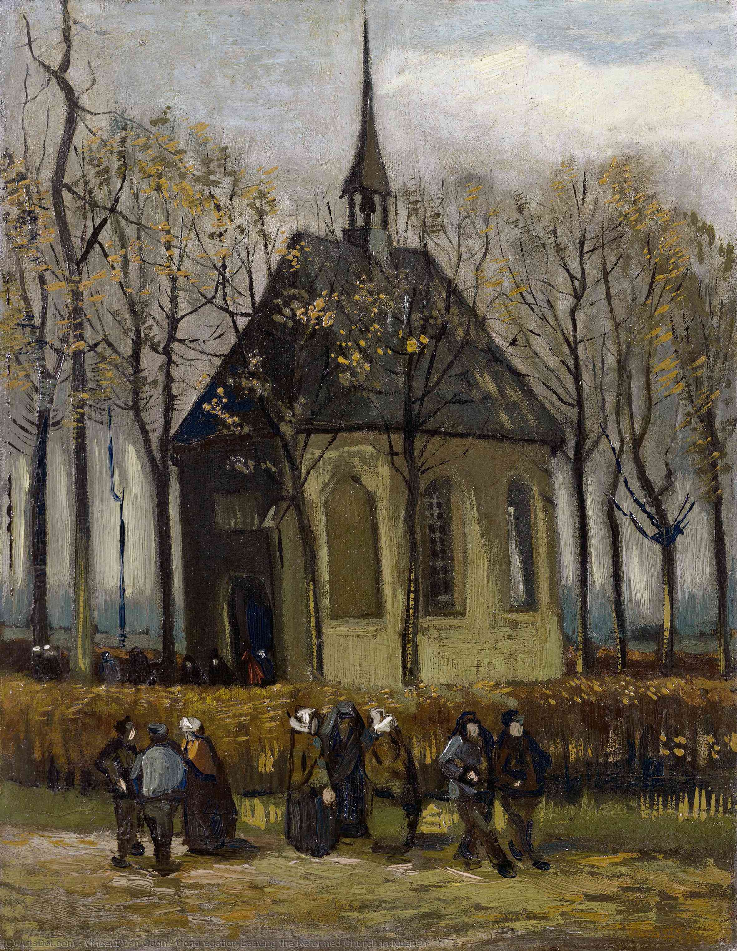 Wikioo.org - The Encyclopedia of Fine Arts - Painting, Artwork by Vincent Van Gogh - Congregation Leaving the Reformed Church in Nuenen