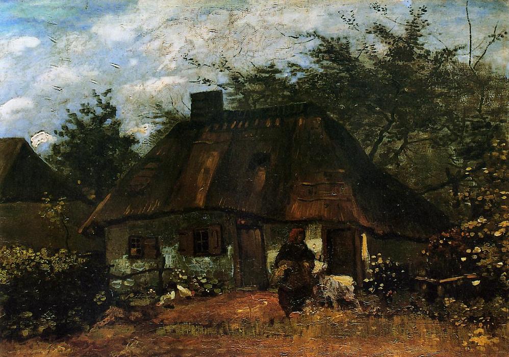 Wikioo.org - The Encyclopedia of Fine Arts - Painting, Artwork by Vincent Van Gogh - Cottage and Woman with Goat
