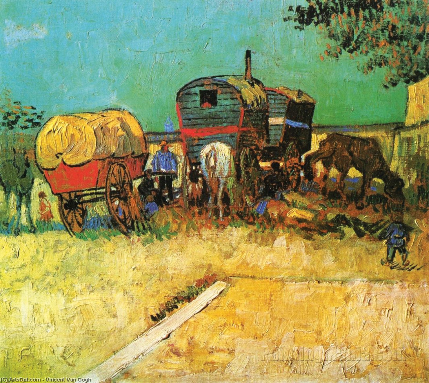 Wikioo.org - The Encyclopedia of Fine Arts - Painting, Artwork by Vincent Van Gogh - Encampment of Gypsies with Caravans