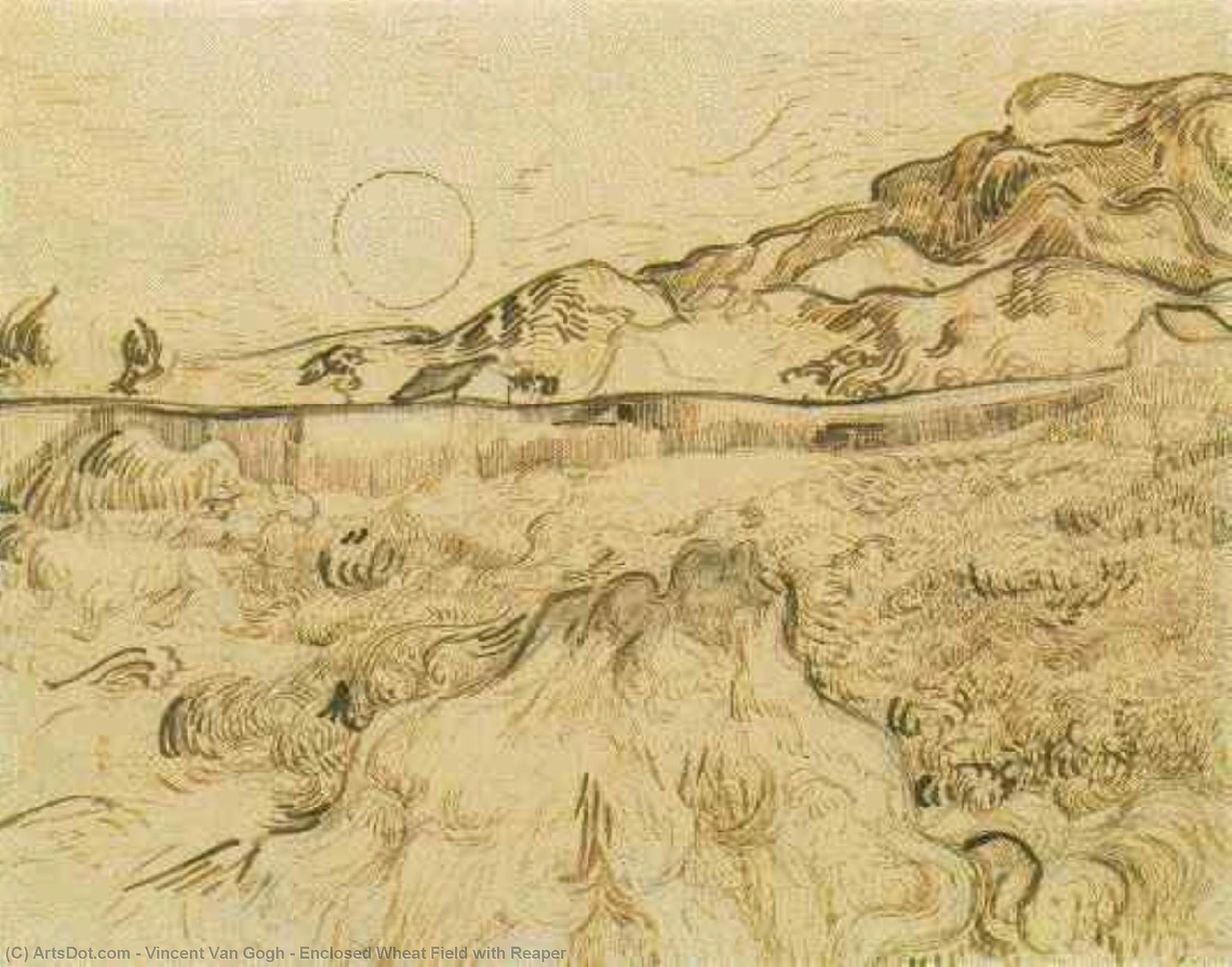 Wikioo.org - The Encyclopedia of Fine Arts - Painting, Artwork by Vincent Van Gogh - Enclosed Wheat Field with Reaper