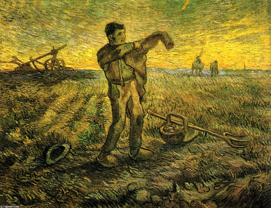 WikiOO.org - Encyclopedia of Fine Arts - Maľba, Artwork Vincent Van Gogh - Evening - The End of the Day (after Millet)