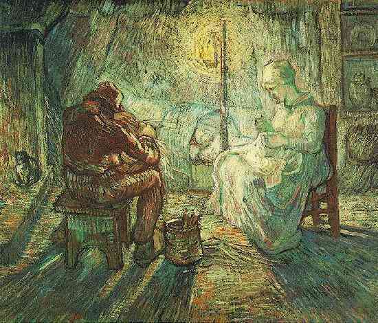 Wikioo.org - Encyklopedia Sztuk Pięknych - Malarstwo, Grafika Vincent Van Gogh - Evening The Watch after Millet