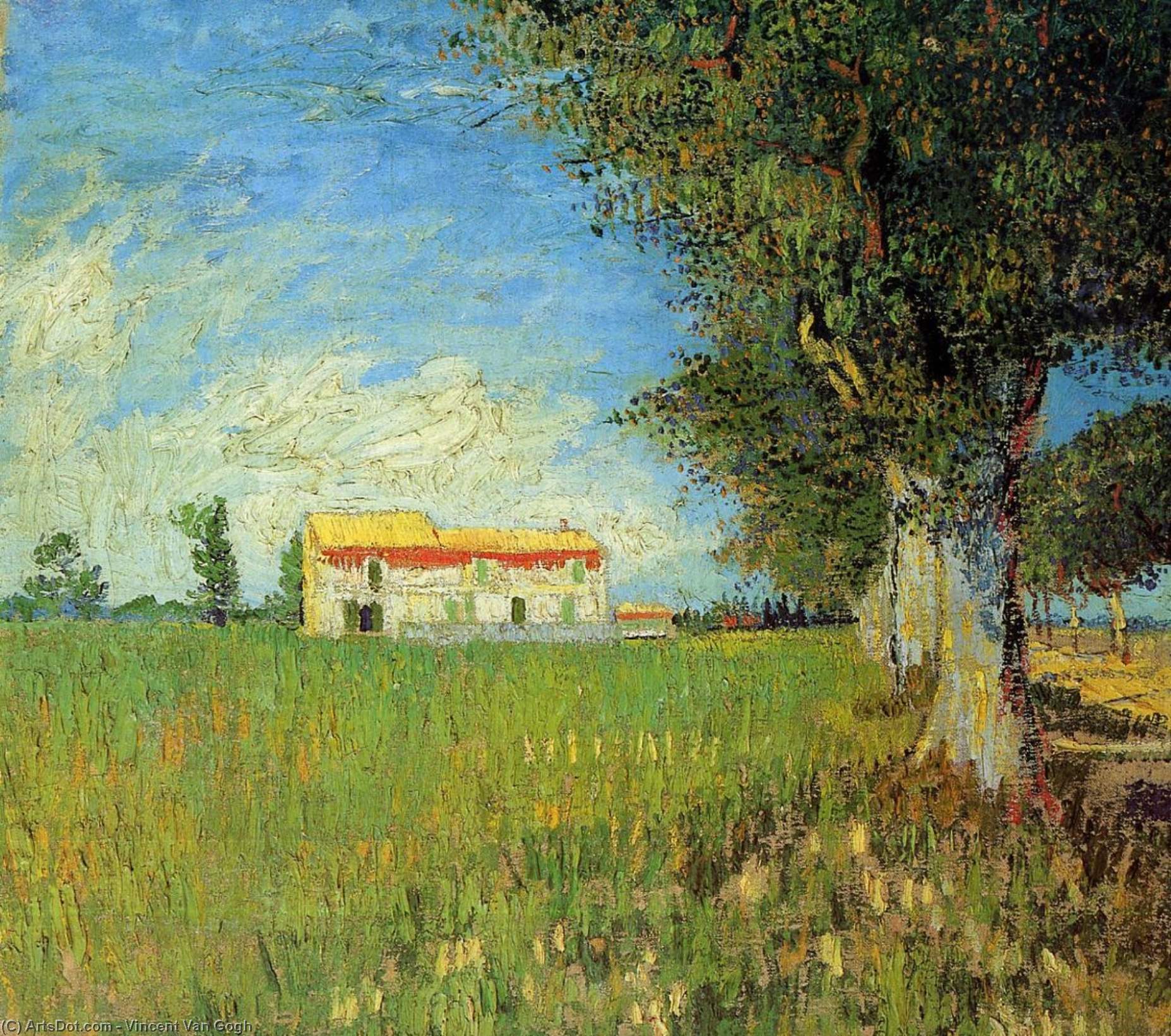 Wikioo.org - The Encyclopedia of Fine Arts - Painting, Artwork by Vincent Van Gogh - Farmhouse in a Wheat Field