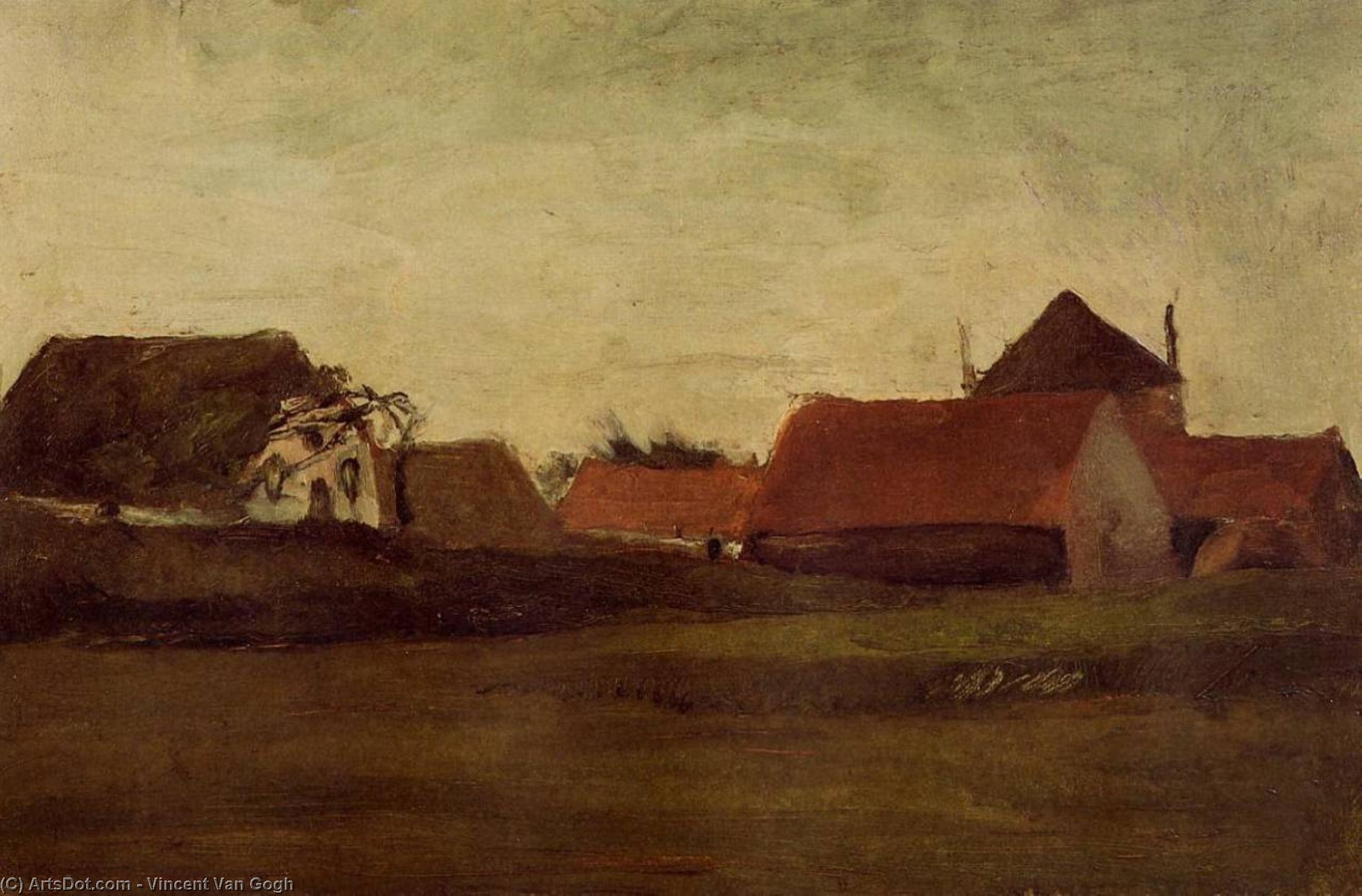 Wikioo.org - The Encyclopedia of Fine Arts - Painting, Artwork by Vincent Van Gogh - Farmhouses in Loosduinen near The Hague at Twilight