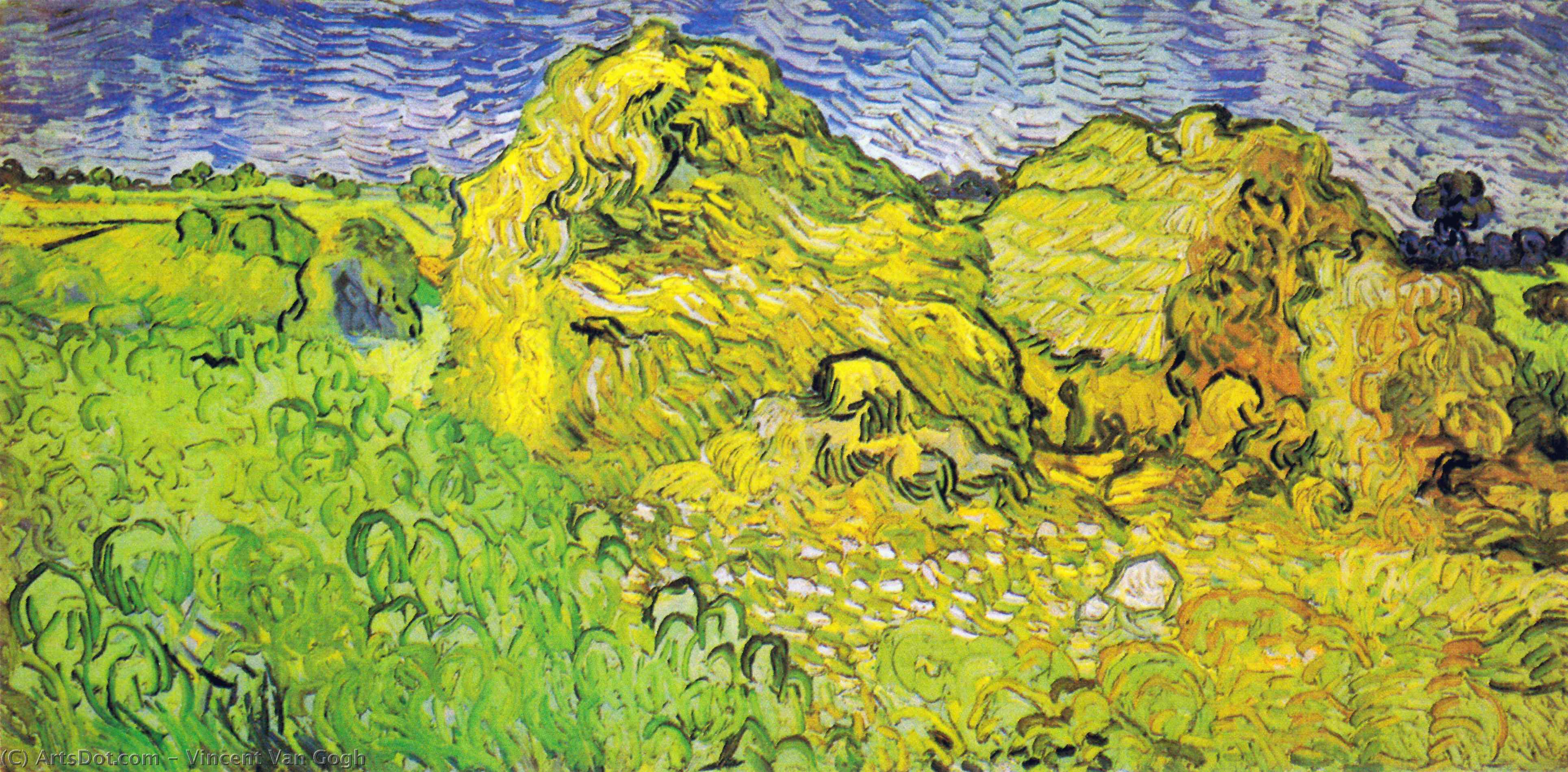 WikiOO.org - אנציקלופדיה לאמנויות יפות - ציור, יצירות אמנות Vincent Van Gogh - Field with Wheat Stacks