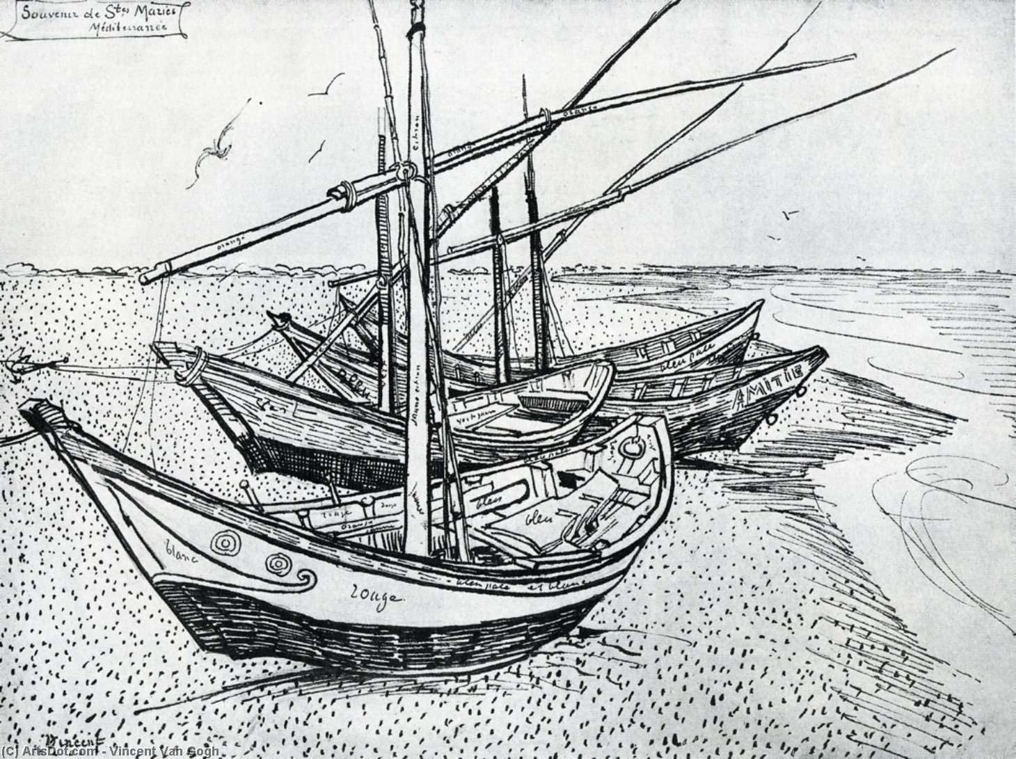 WikiOO.org - Encyclopedia of Fine Arts - Lukisan, Artwork Vincent Van Gogh - Fishing Boats on the Beach at Saintes-Maries