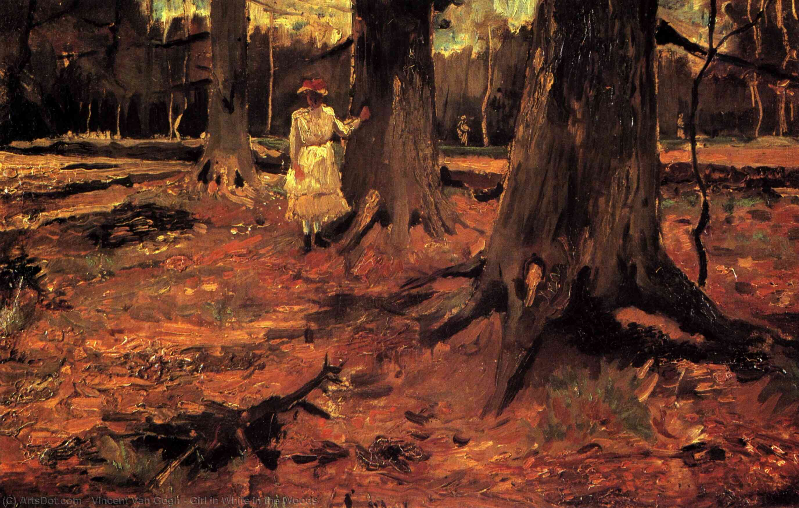 Wikoo.org - موسوعة الفنون الجميلة - اللوحة، العمل الفني Vincent Van Gogh - Girl in White in the Woods
