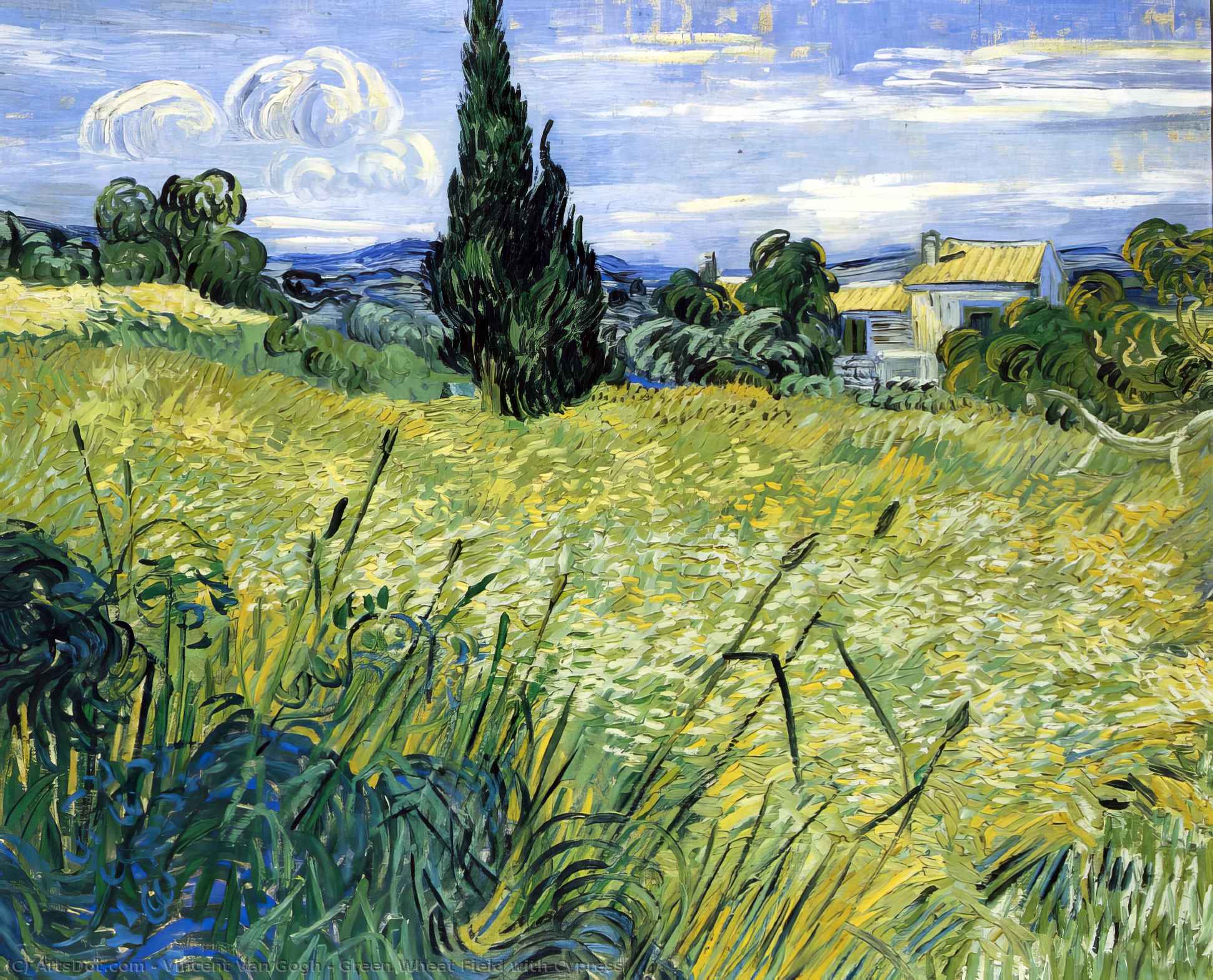 Wikioo.org – La Enciclopedia de las Bellas Artes - Pintura, Obras de arte de Vincent Van Gogh - campo de trigo verde con ciprés