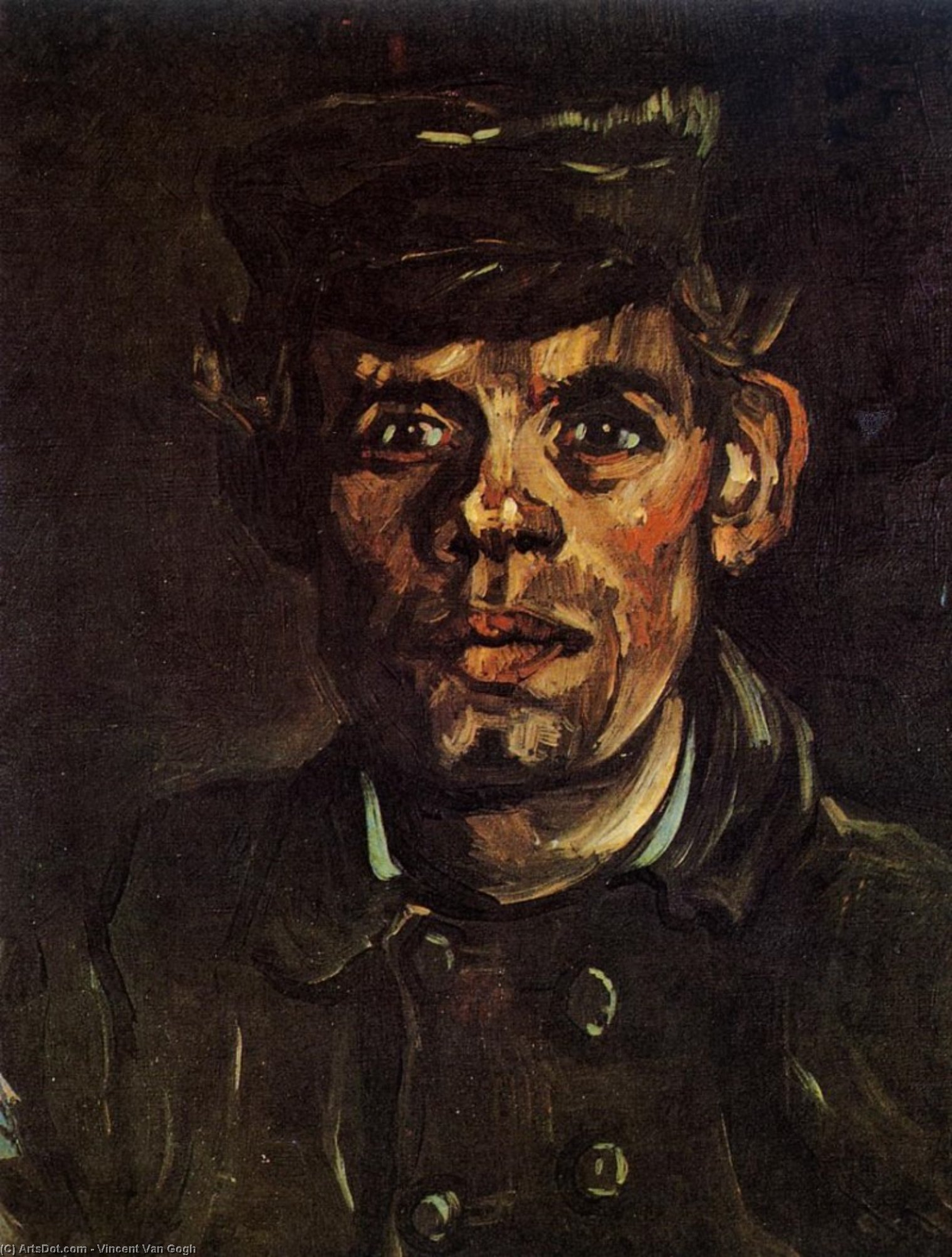 Wikioo.org - The Encyclopedia of Fine Arts - Painting, Artwork by Vincent Van Gogh - Head of a Young Peasant in a Peaked Cap