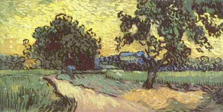 WikiOO.org - Güzel Sanatlar Ansiklopedisi - Resim, Resimler Vincent Van Gogh - Landscape with the Chateau of Auvers at Sunset