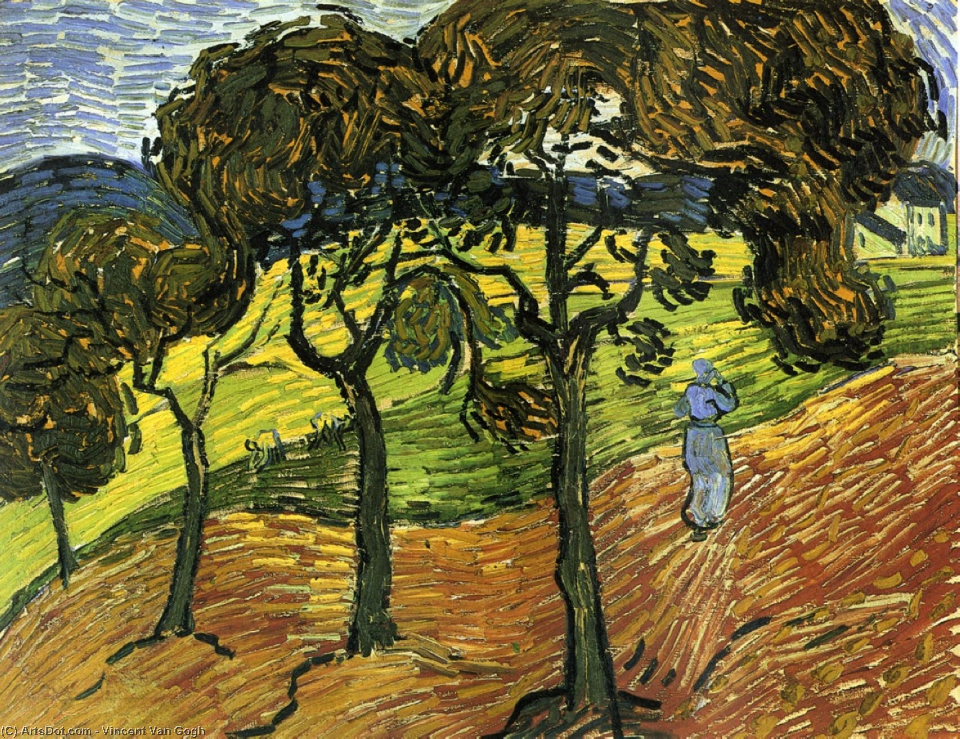Wikioo.org – La Enciclopedia de las Bellas Artes - Pintura, Obras de arte de Vincent Van Gogh - paisaje con arboles y figuras