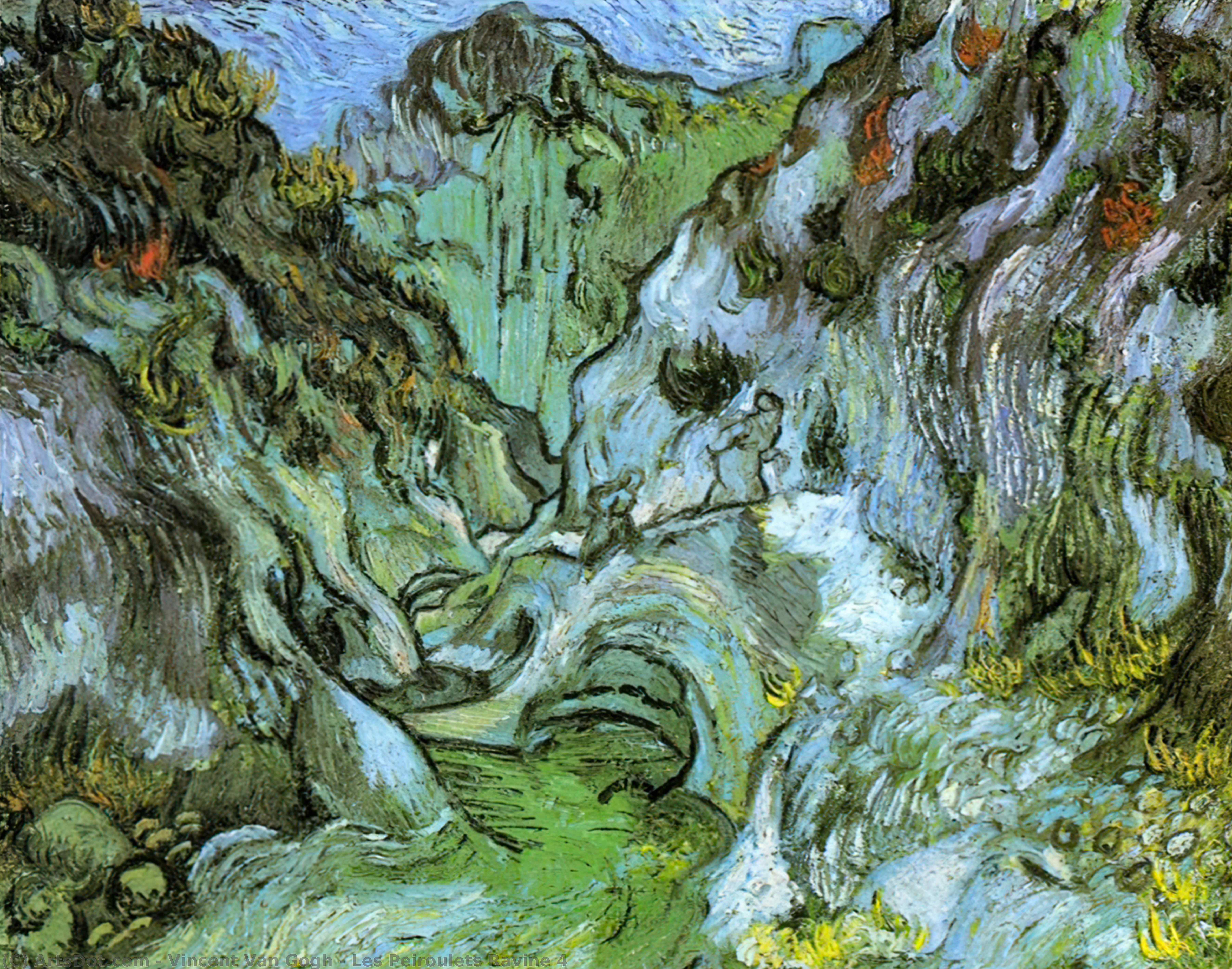 Wikoo.org - موسوعة الفنون الجميلة - اللوحة، العمل الفني Vincent Van Gogh - Les Peiroulets Ravine 4